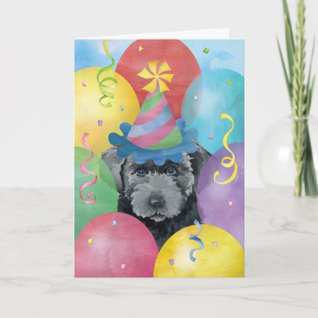 Birthday Balloons Bouvier des Flandres Card (Front)