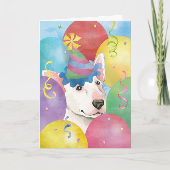 Birthday Balloons Bull Terrier Card (Front)