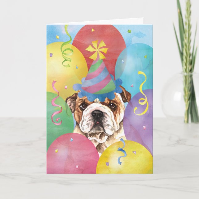 Birthday Balloons Bulldog Card (Front)