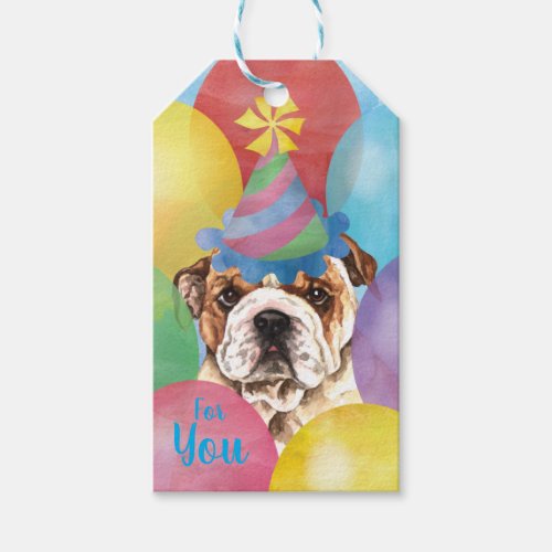 Birthday Balloons Bulldog Gift Tags