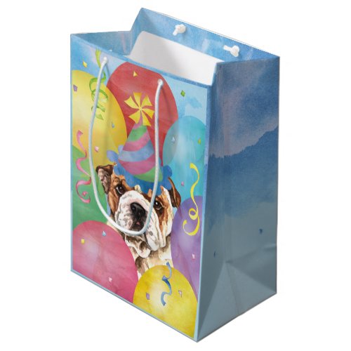 Birthday Balloons Bulldog Medium Gift Bag