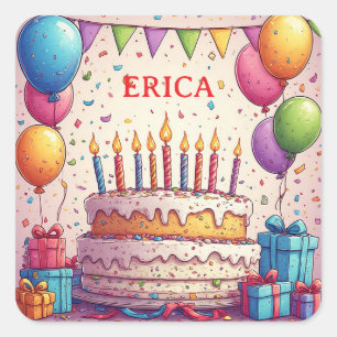 🎂 Birthday Balloons Cake And Gift Boxes Theme 🎈 Square Sticker