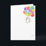 BIRTHDAY BALLOONS CARD<br><div class="desc">A small cat is carried aloft by a bunch of colorful balloons. The return of a Boynton classic.</div>