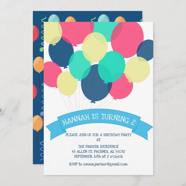 Birthday Balloons Children's Party Invitation (Front/Back)