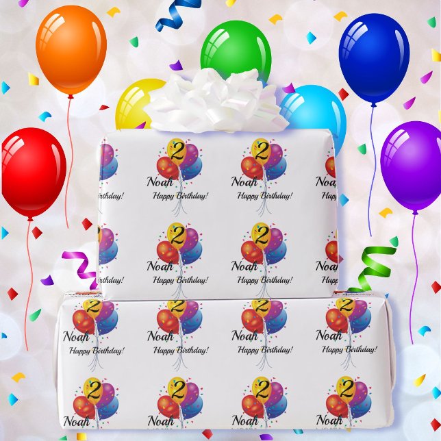 Birthday Balloons Child's Name & Age Wrapping Paper (Creator Uploaded)