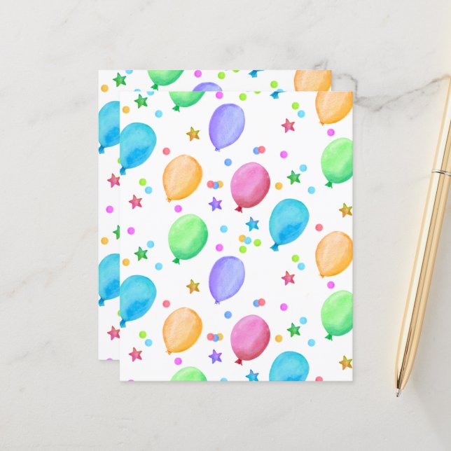 Birthday Balloons Colorful Scrapbook Paper (Front/Back In Situ)