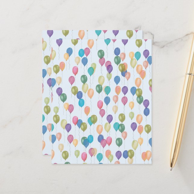 Birthday Balloons Colorful Scrapbook Paper (Front/Back In Situ)