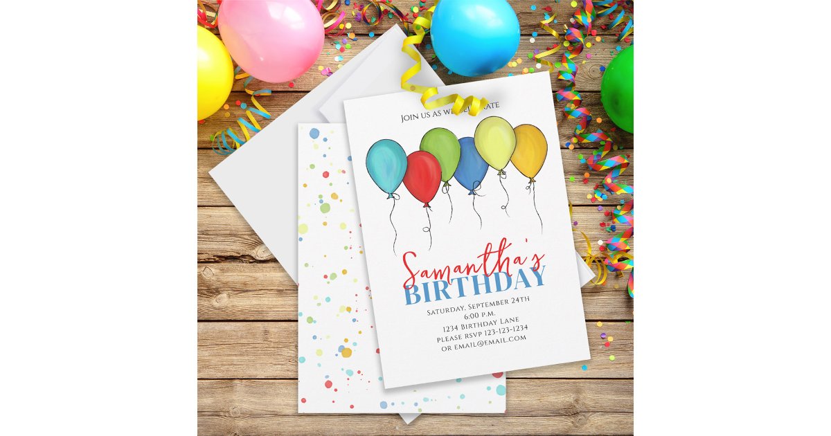 Birthday Balloons Confetti Modern Party Cute Fun Invitation | Zazzle