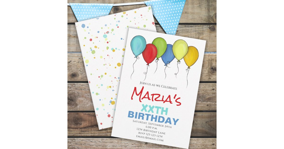 Birthday Balloons Confetti Modern Party Cute Fun Invitation | Zazzle