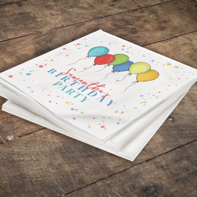 Birthday Balloons Confetti Whimsical Calligraphy Napkins (Creator Uploaded)