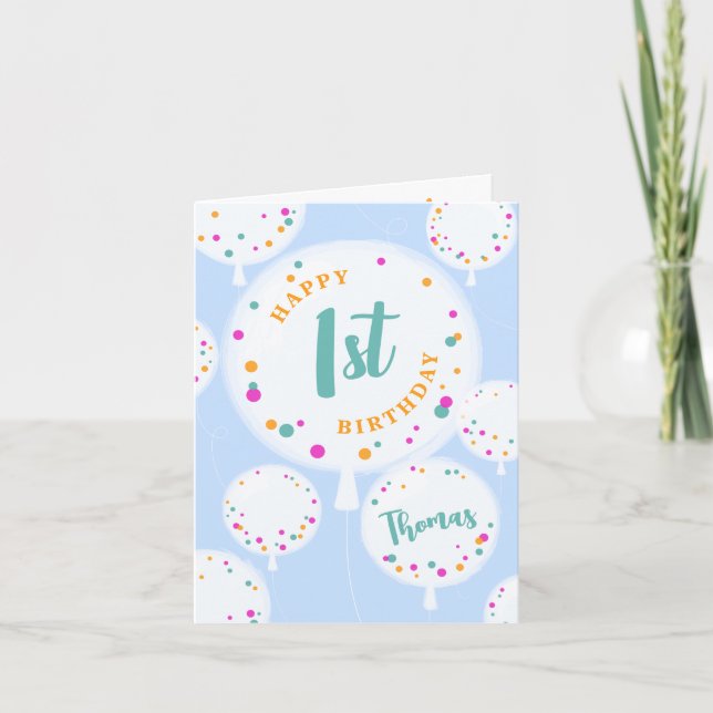 Birthday balloons customizable birthday card blue (Front)