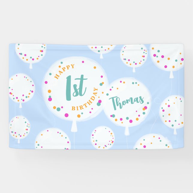Birthday balloons customizable vinyl banner blue (Horizontal)