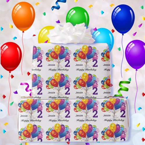 Birthday Balloons Cute Custom Childs Name  Age Wrapping Paper