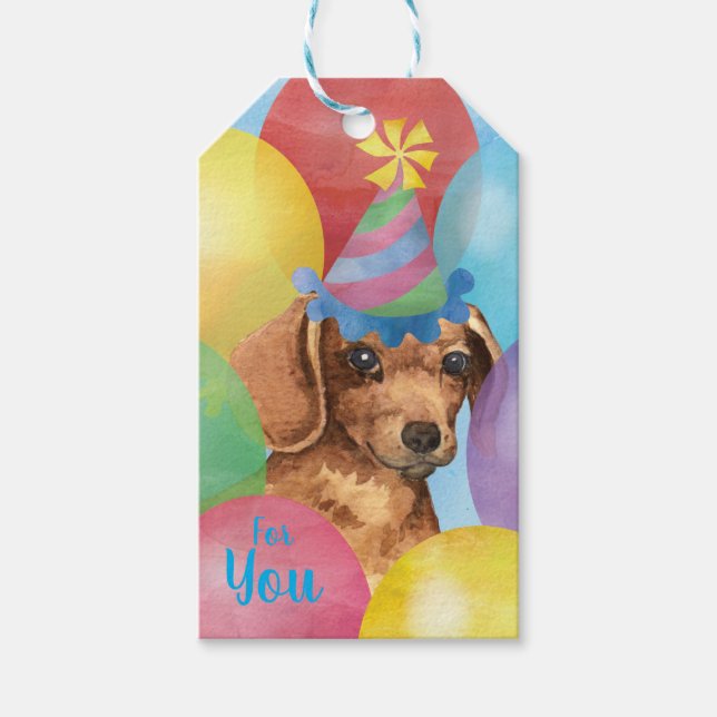 Birthday Balloons Dachshund Gift Tags (Front)