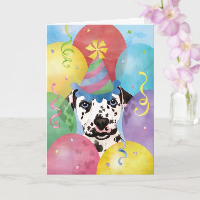 Birthday Balloons Dalmatian Card (Orchid)