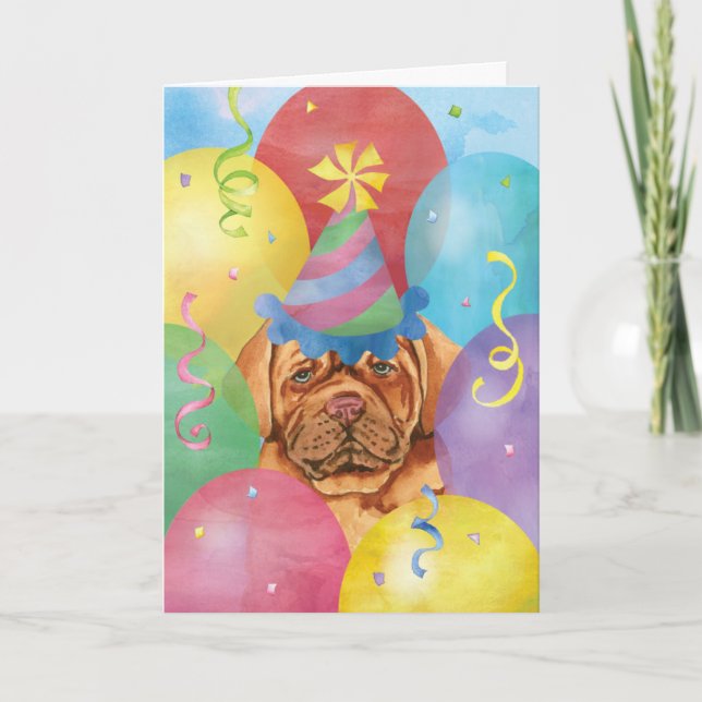 Birthday Balloons Dogue de Bordeaux Card (Front)