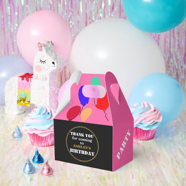 Birthday Balloons Geometric Pink Gold  Favor Boxes (Party)