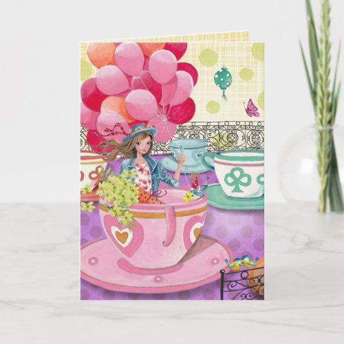 Birthday Balloons Girl Funfair  Birthday Card