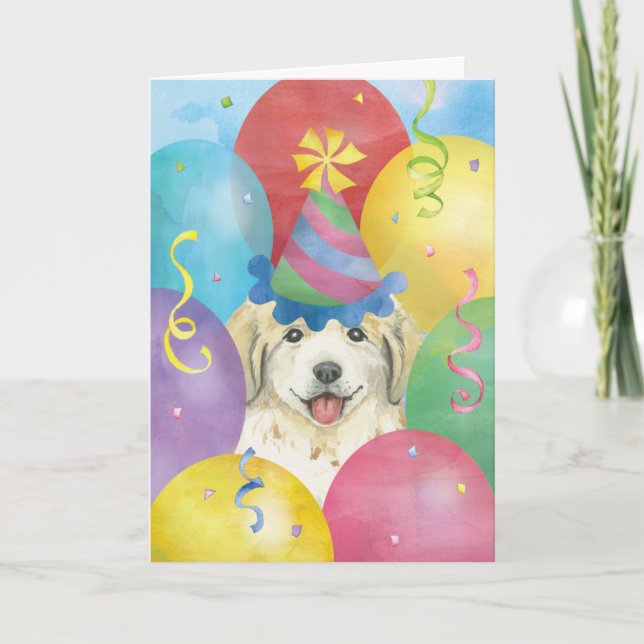 Birthday Balloons Great Pyrenees Card (Front)