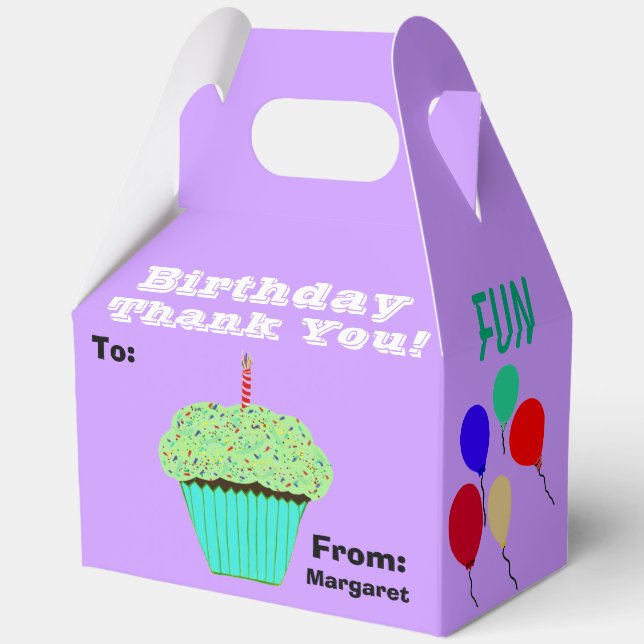 Birthday Balloons Green Cupcake Thank You Name Favor Boxes (Back)