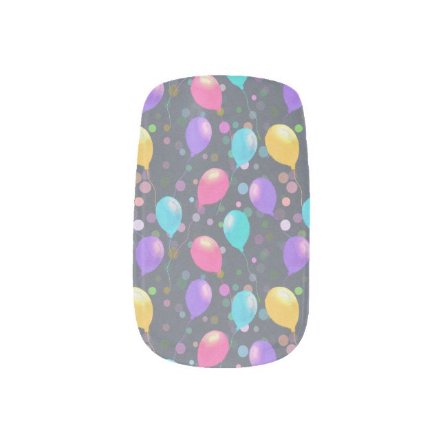 Birthday Balloons grey Minx Nail Art (Left Thumb)