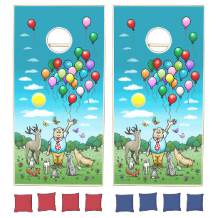 Birthday balloons in the air cornhole set
