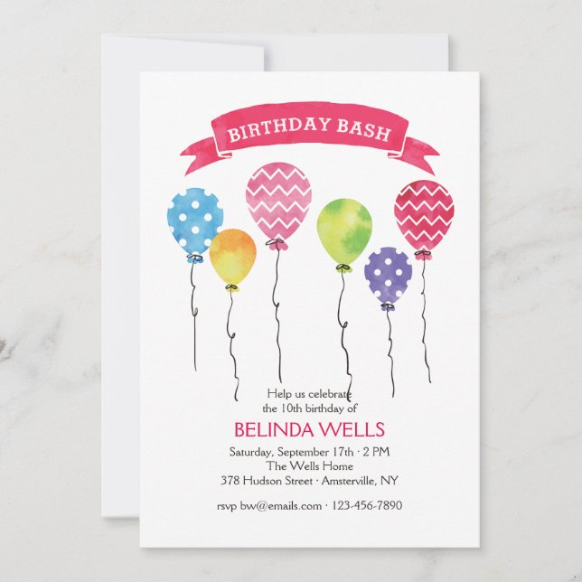 Birthday Balloons Invitations (Front)
