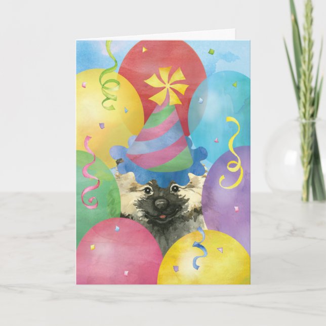 Birthday Balloons Keeshond Card (Front)