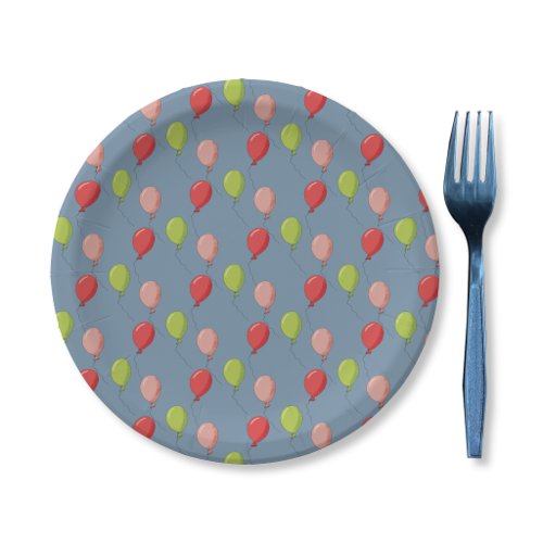 Birthday Balloons Light Blue Paper Plate