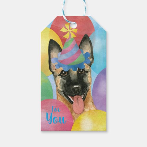 Birthday Balloons Malinois Gift Tags