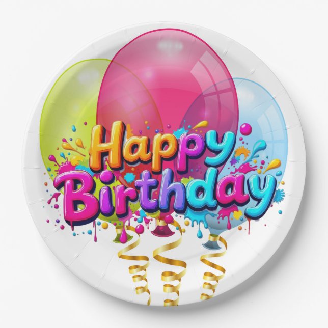 Birthday Balloons Paper Plates (Front)