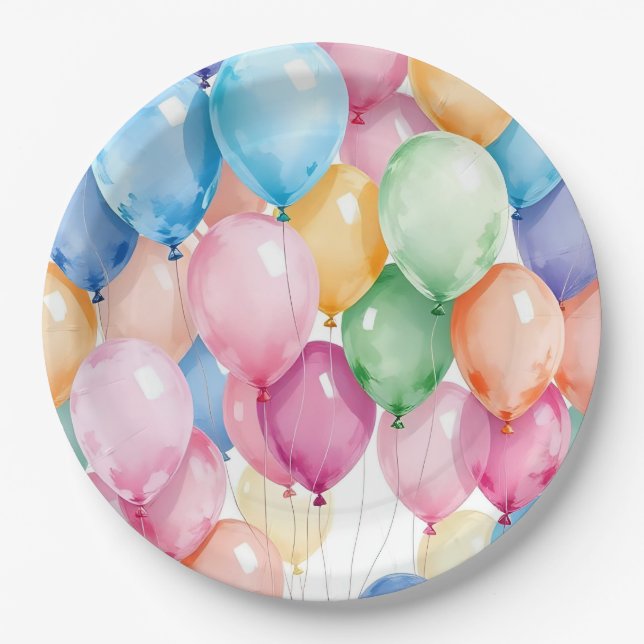 Birthday Balloons Paper Plates (Front)