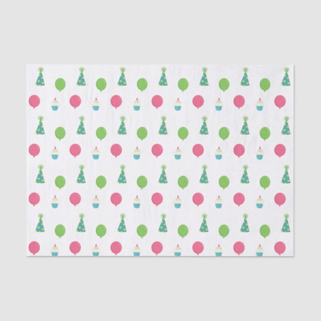 Birthday balloons, Party Hats and Cupcakes Tissue Paper (Front)