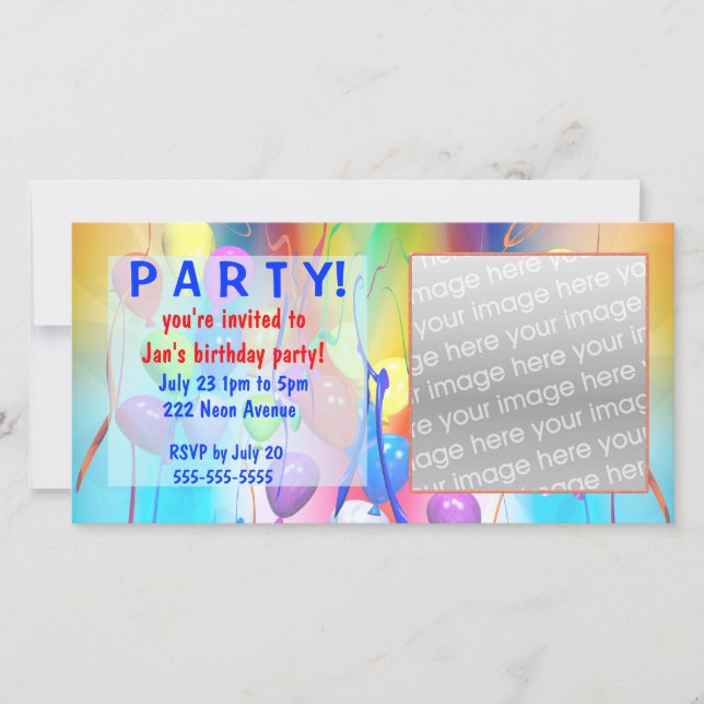 Birthday Balloons Party Invitation (Front)