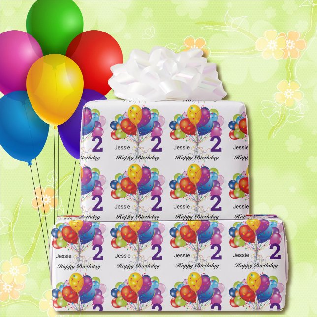 Birthday Balloons Personalize Child's Name & Age Wrapping Paper (Creator Uploaded)