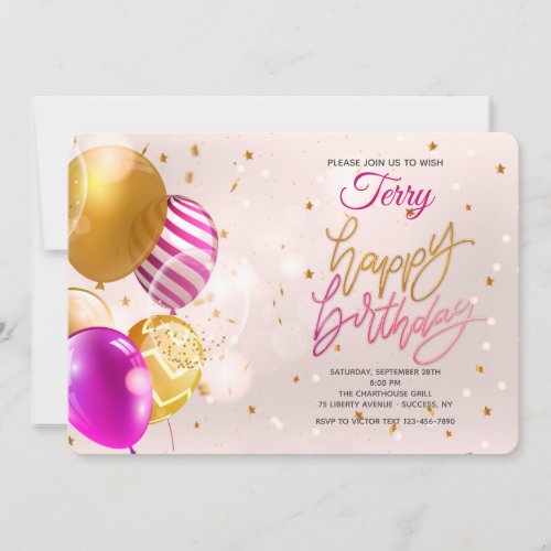 Birthday Balloons Pink Invitation