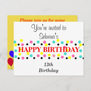 Birthday Balloons Polka Dots Invitation