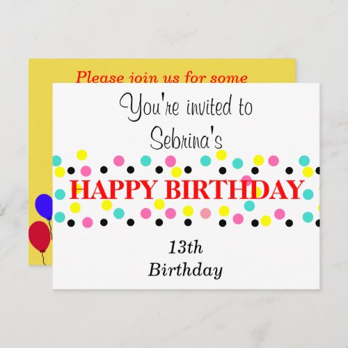 Birthday Balloons Polka Dots Invitation