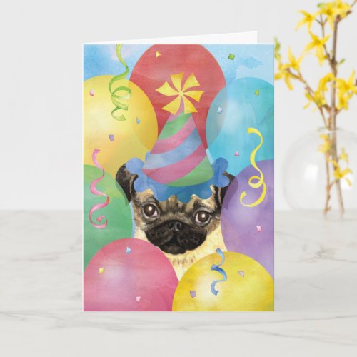 Birthday Balloons Pug Card