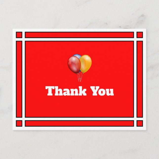 Birthday Balloons Red Thank You Postcard (Front)