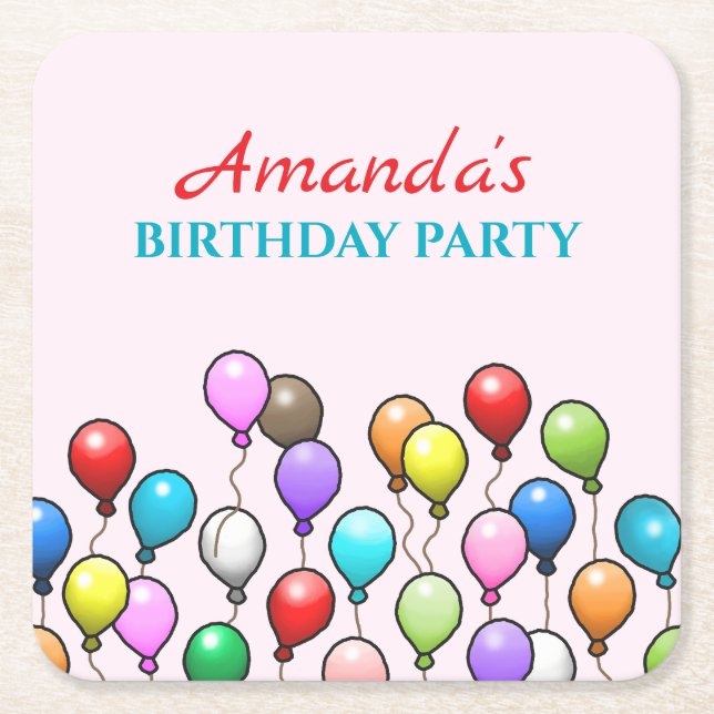 Birthday Balloons Square Paper Coaster (Front)