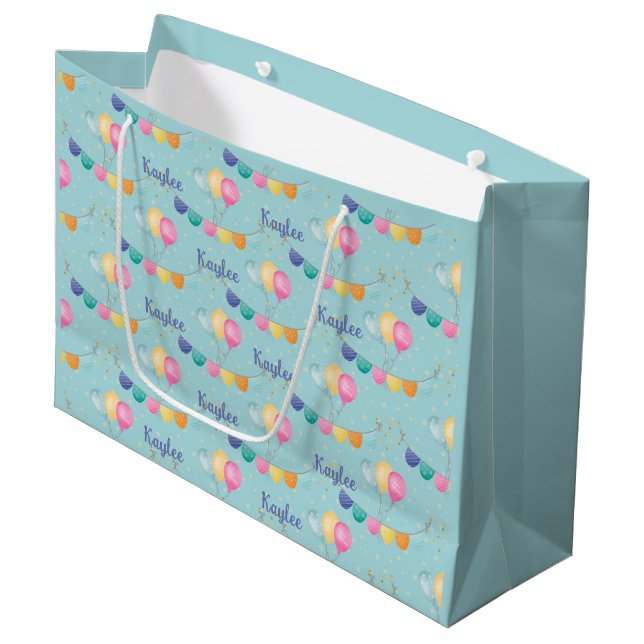 Birthday Balloons Stars and Glitter Personalized Large Gift Bag (Front Angled)