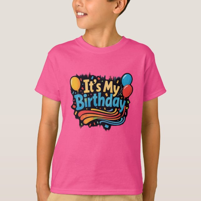 Birthday Balloons & Swirls Boys T-Shirt (Front)