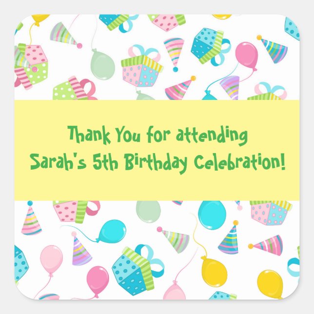 Birthday Balloons Thank You Square Sticker (Front)