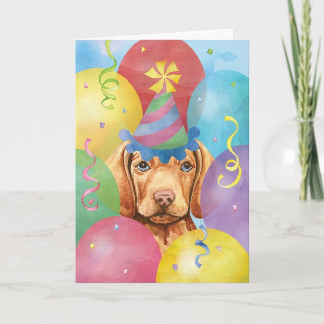 Birthday Balloons Vizsla Card (Front)