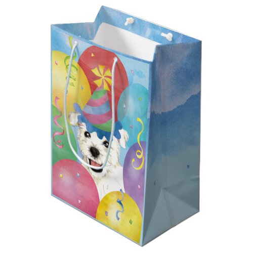 Birthday Balloons Westie Medium Gift Bag