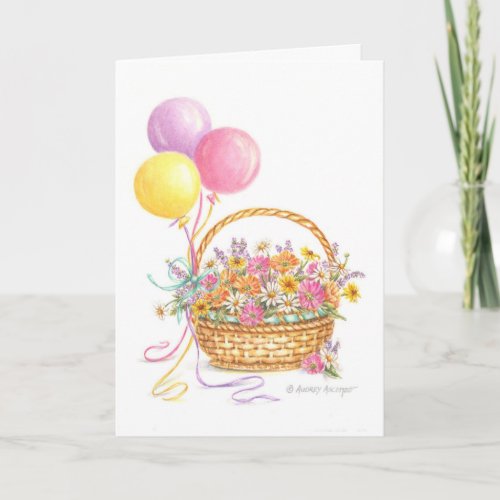 Birthday Balloons Wildflower Basket Greeting Card