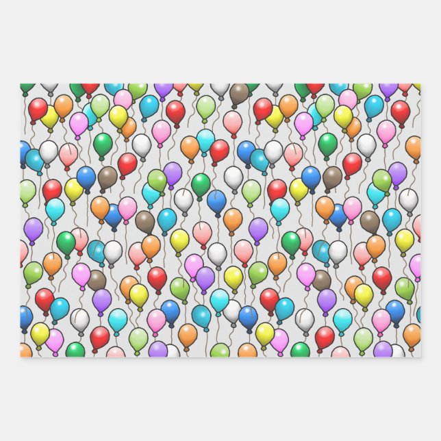 Birthday Balloons Wrapping Paper Sheets (Front)