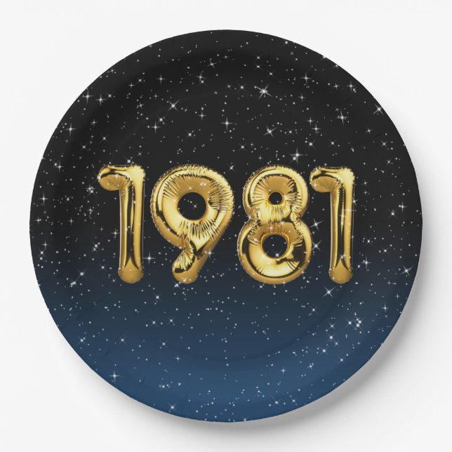 Birthday Balloons Year 1981 In Stars Paper Plates (Front)