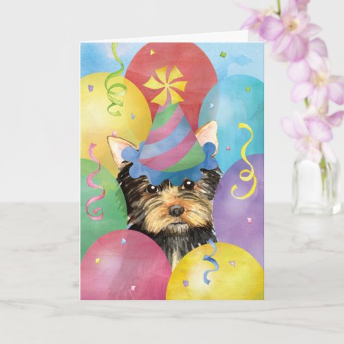 Birthday Balloons Yorkie Card